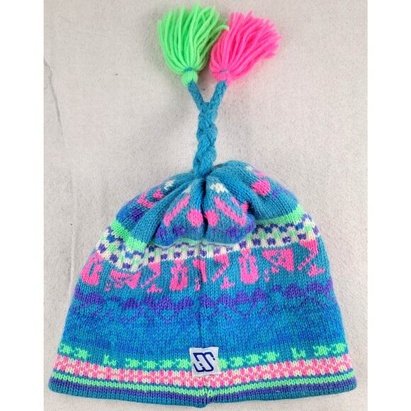 Vintage Murray Markley Wool Knit Ski Hat Neon Tassel Beanie Canada 80s 90s - Picture 5 of 9